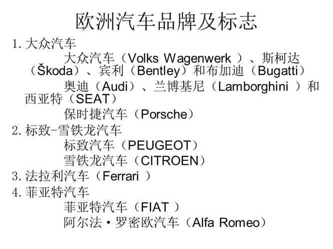 欧洲汽车品牌及汽车公司-欧洲汽车品牌介绍