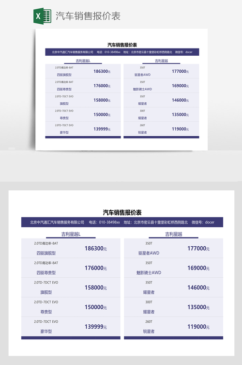 汽车报价表模版-汽车报价表模板